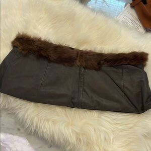 Vintage Leather Brown Fur-Trimmed Clutch